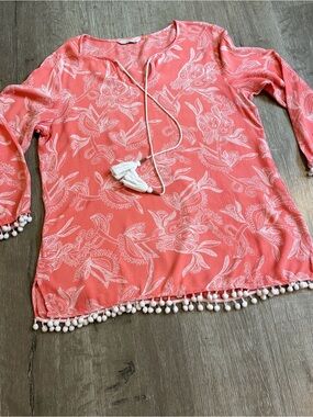 # Soft Surroundings XL Coral Pink Floral Tassel Tunic